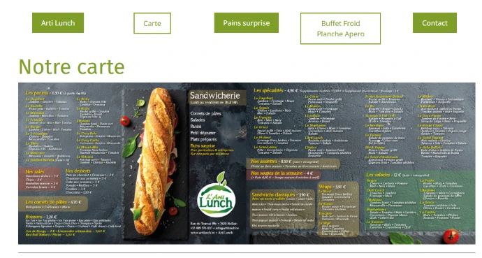 Site web créé par Pixelcom pour une sandwicherie en Belgique, région de Tournai